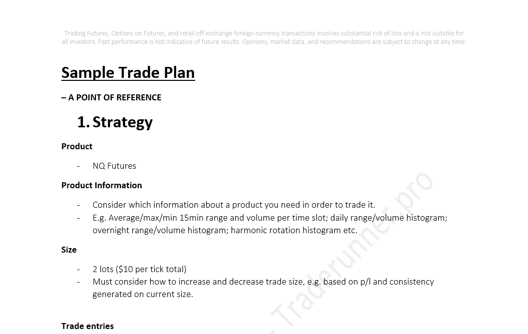 Sample Futures Trade Plan TradeRunner pro